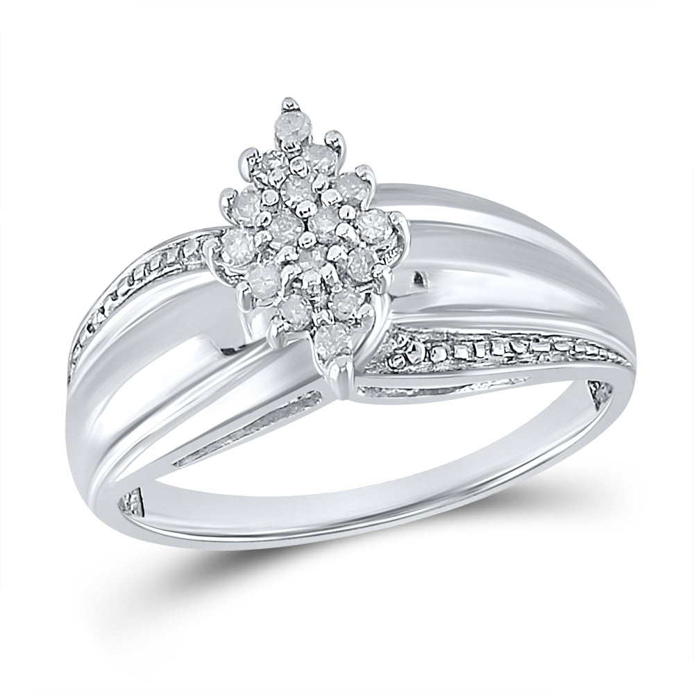 Sterling Silver Womens Round Diamond Oval Cluster Fashion Ring 1/6 Cttw, Womens Size: 5-10