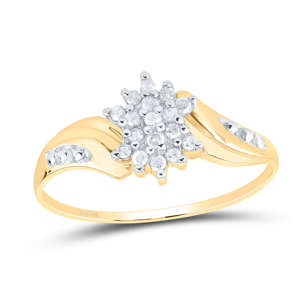 10K Yellow Gold Womens Round Diamond Cluster Ring 1/8 Cttw, Womens Size: 5-10