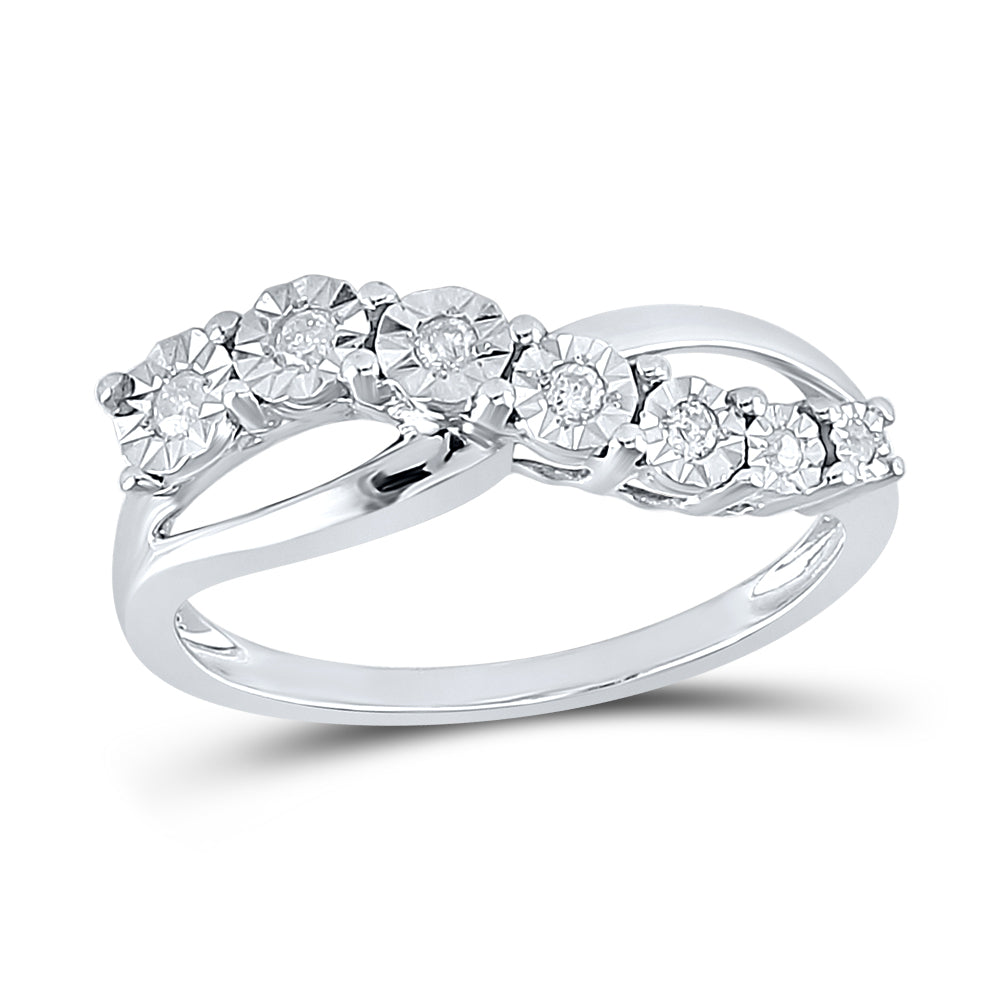 Sterling Silver Womens Round Diamond Band Ring 1/8 Cttw, Womens Size: 5-10