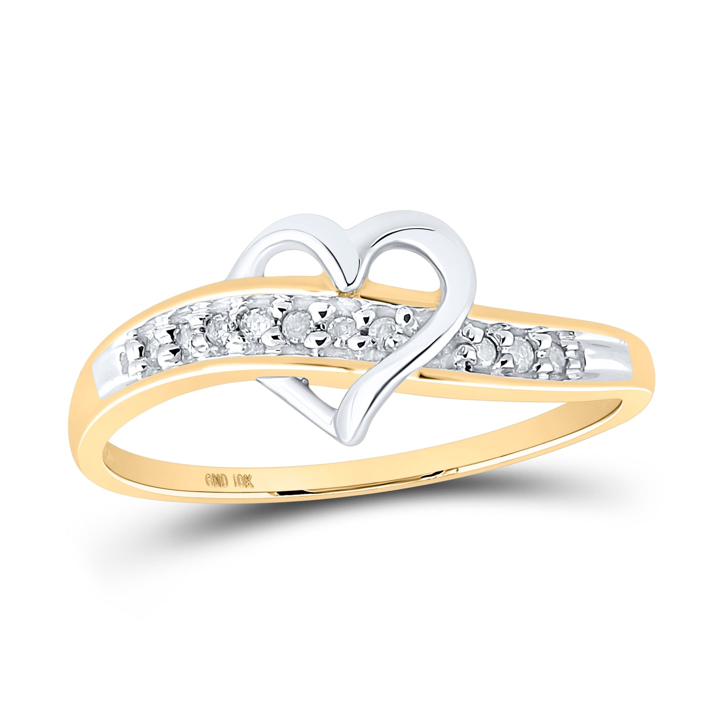 10K Yellow Gold Womens Round Diamond Heart Ring 1/20 Cttw, Womens Size: 5-10
