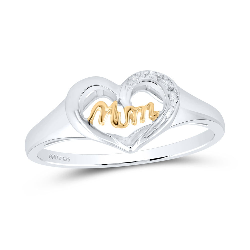 Sterling Silver Womens Round Diamond Mom Heart Ring .02 Cttw, Womens Size: 5-10