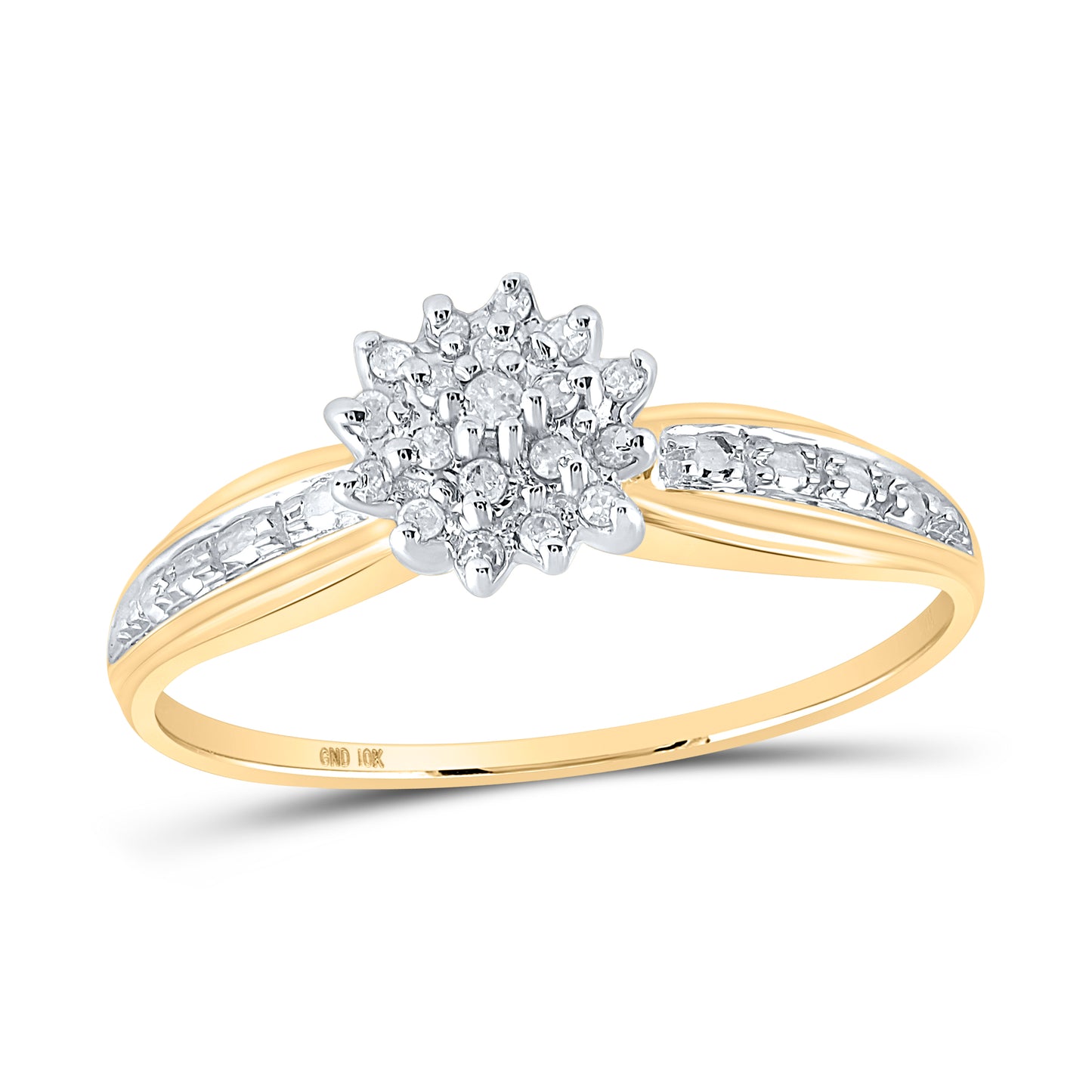 10K Yellow Gold Womens Round Diamond Cluster Ring 1/10 Cttw, Womens Size: 5-10