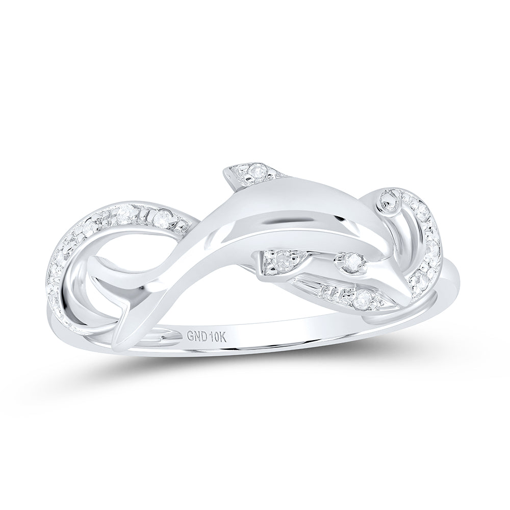 10K White Gold Womens Round Diamond Dolphin Ring 1/20 Cttw, Womens Size: 5-10