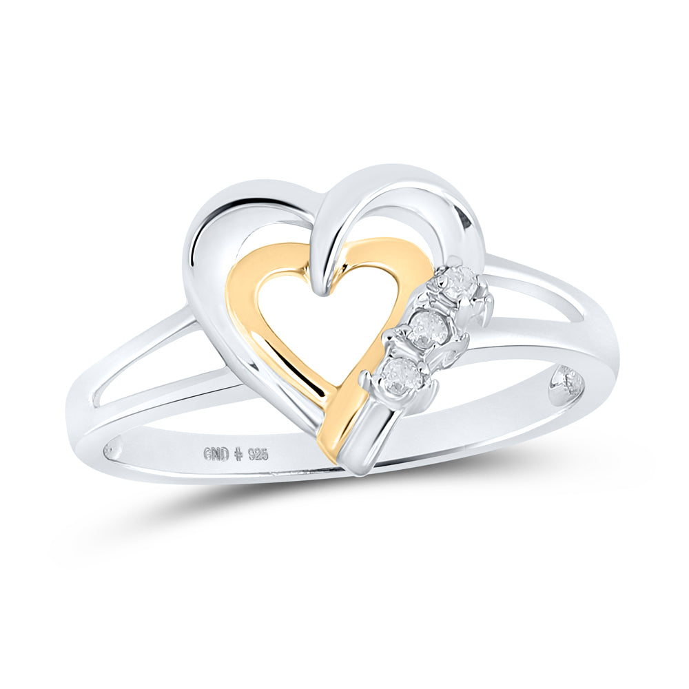 Two-tone Sterling Silver Womens Round Diamond Heart Ring .03 Cttw, Womens Size: 5-10