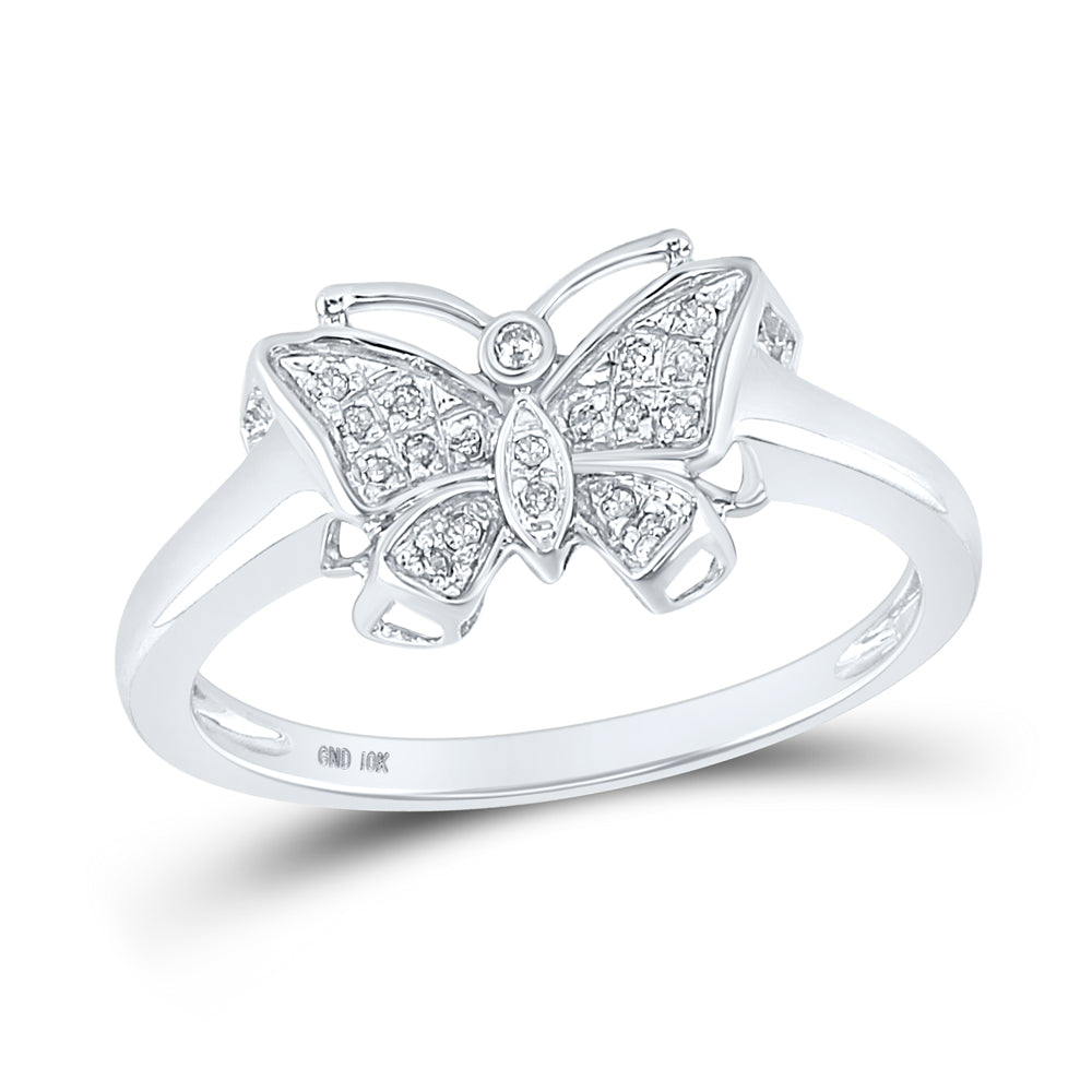 10K White Gold Womens Round Diamond Butterfly Bug Ring 1/20 Cttw, Womens Size: 5-10