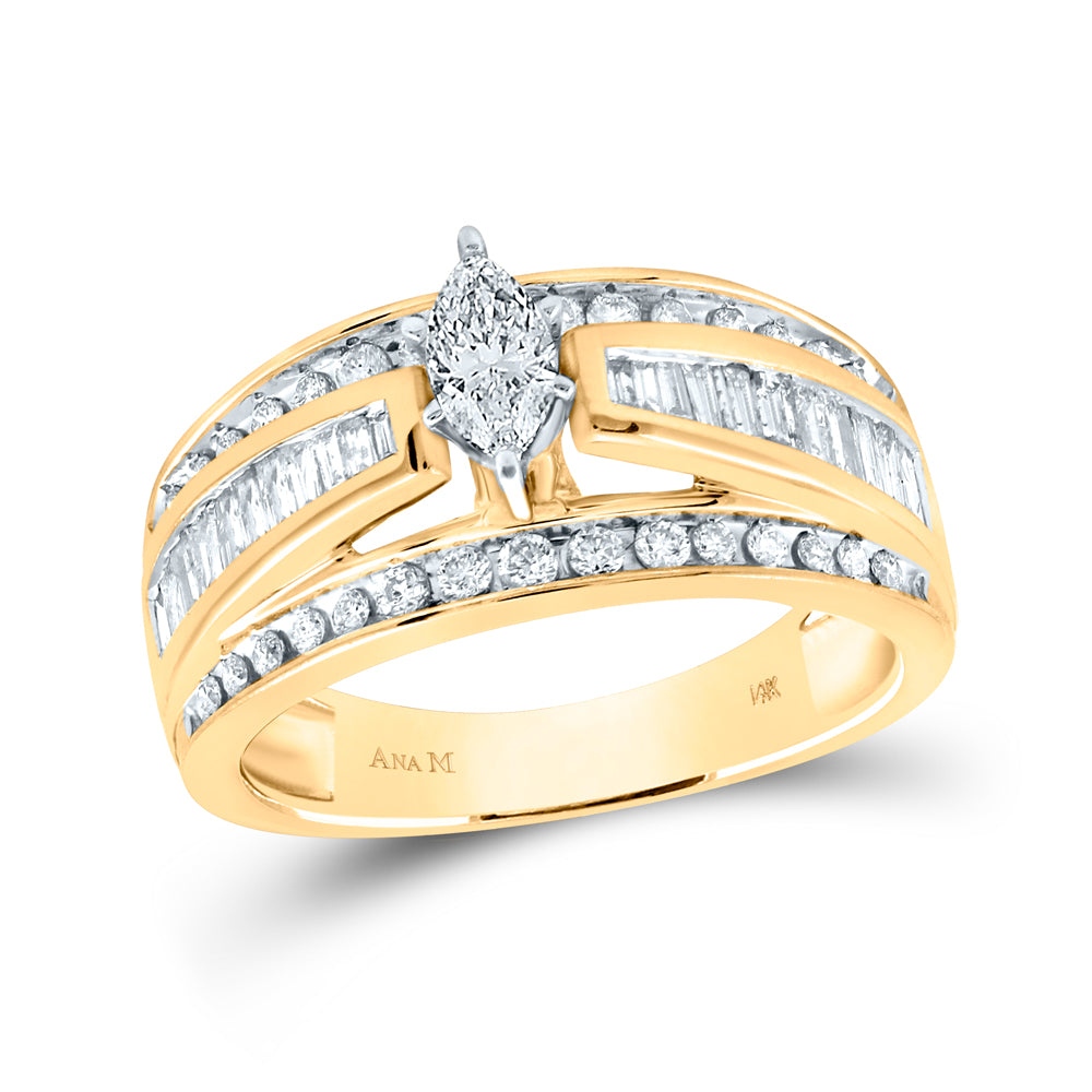 14K Yellow Gold Marquise Diamond Solitaire Bridal Wedding Engagement Ring 1 Cttw, Womens Size: 5-10