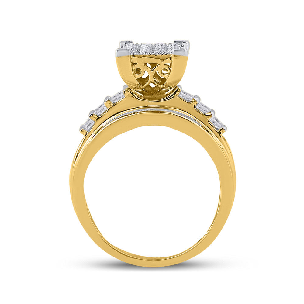 10K Yellow Gold Round Dia. Cluster Bridal Wedding Engagement Ring 1ctw, Women's Size: 5-10