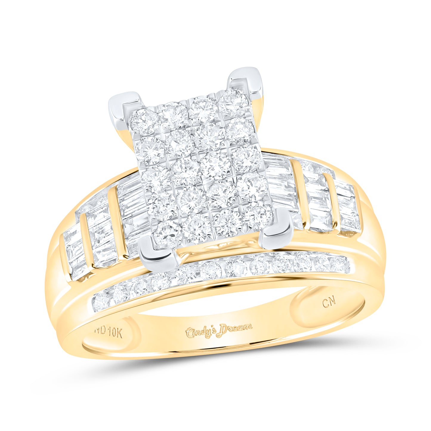 10K Yellow Gold Round Dia. Cluster Bridal Wedding Engagement Ring 1ctw, Women's Size: 5-10