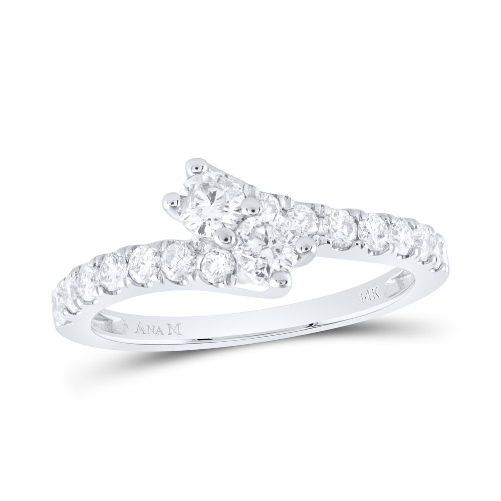 14K White Gold Round Diamond 2-stone Bridal Wedding Engagement Ring 3/4 Cttw, Womens Size: 5-10