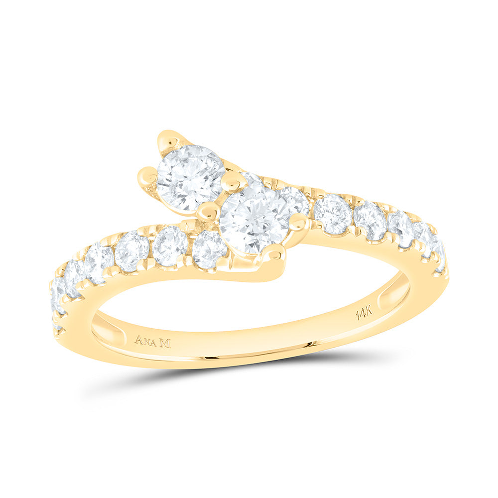 14kt Yellow Gold Womens Round Diamond 2-stone Bridal Wedding Engagement Anniversary Ring 1.00 Cttw, Women Size: 5-9