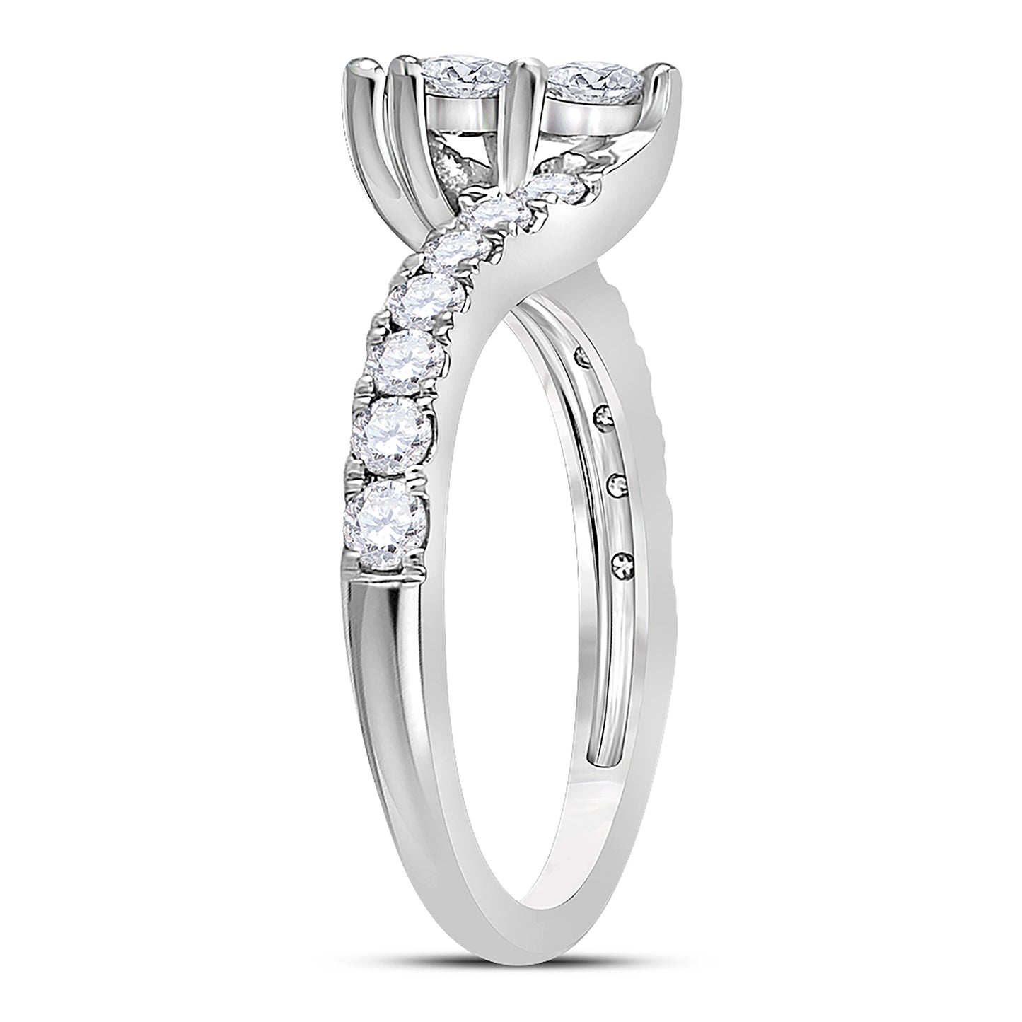 14K White Gold Round Diamond 2-stone Bridal Wedding Engagement Ring 1 Cttw, Womens Size: 5-10