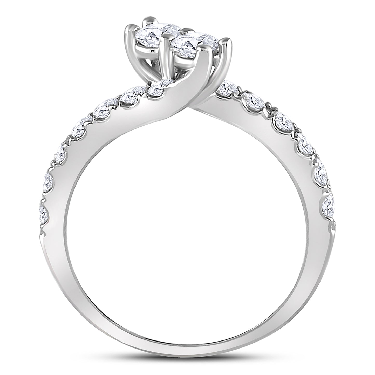 14K White Gold Round Diamond 2-stone Bridal Wedding Engagement Ring 1 Cttw, Womens Size: 5-10