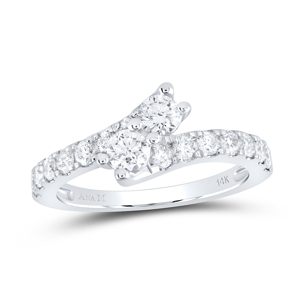 14K White Gold Round Diamond 2-stone Bridal Wedding Engagement Ring 1 Cttw, Womens Size: 5-10