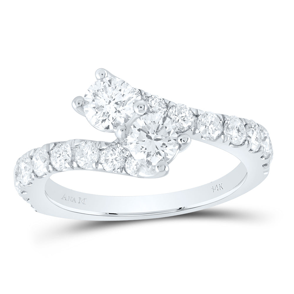 14K White Gold Round Diamond 2-stone Bridal Wedding Engagement Ring 1-1/2 Cttw, Womens Size: 5-10