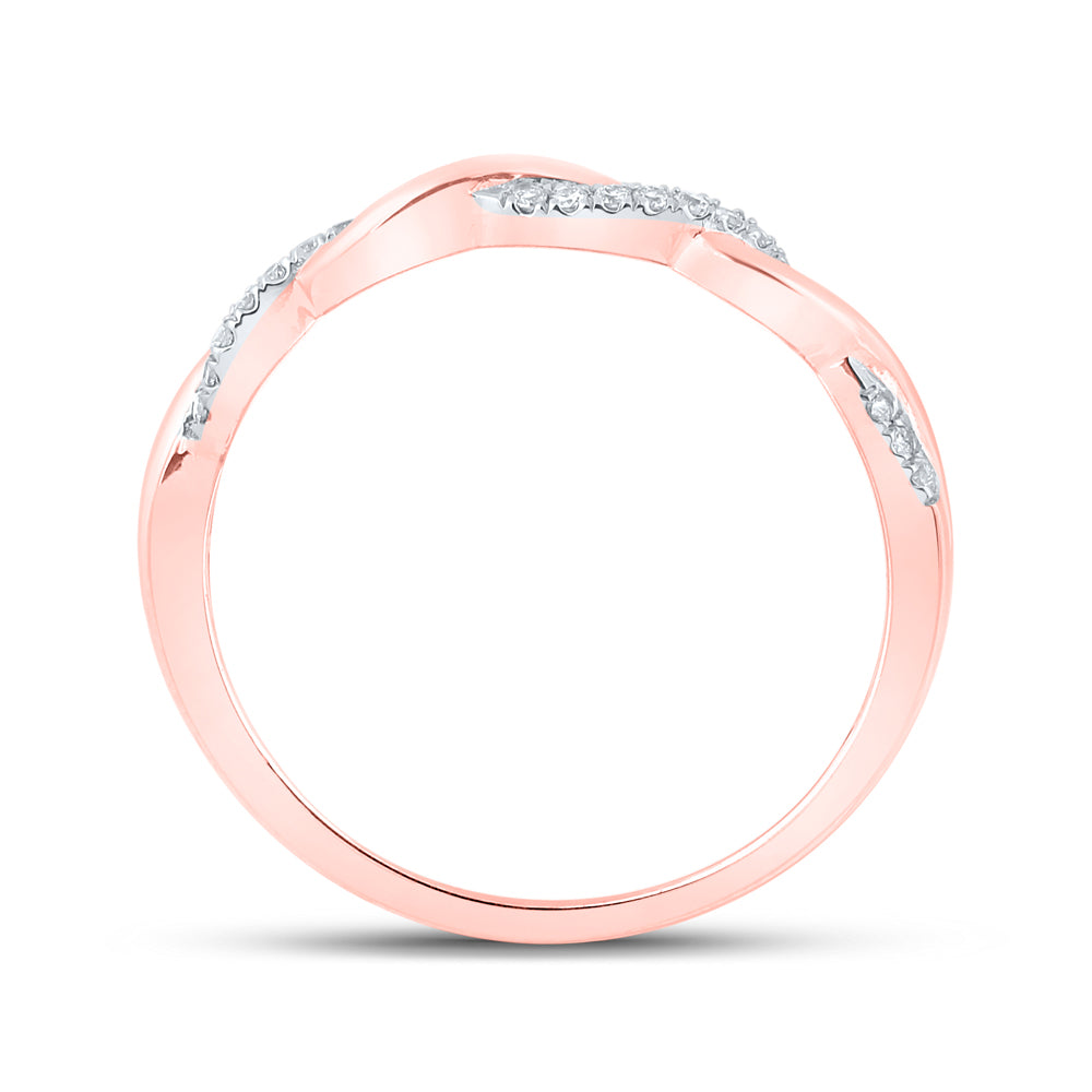 10K Rose Gold Womens Round Diamond Twist Stackable Band Ring 1/12 Cttw, Womens Size: 5-10