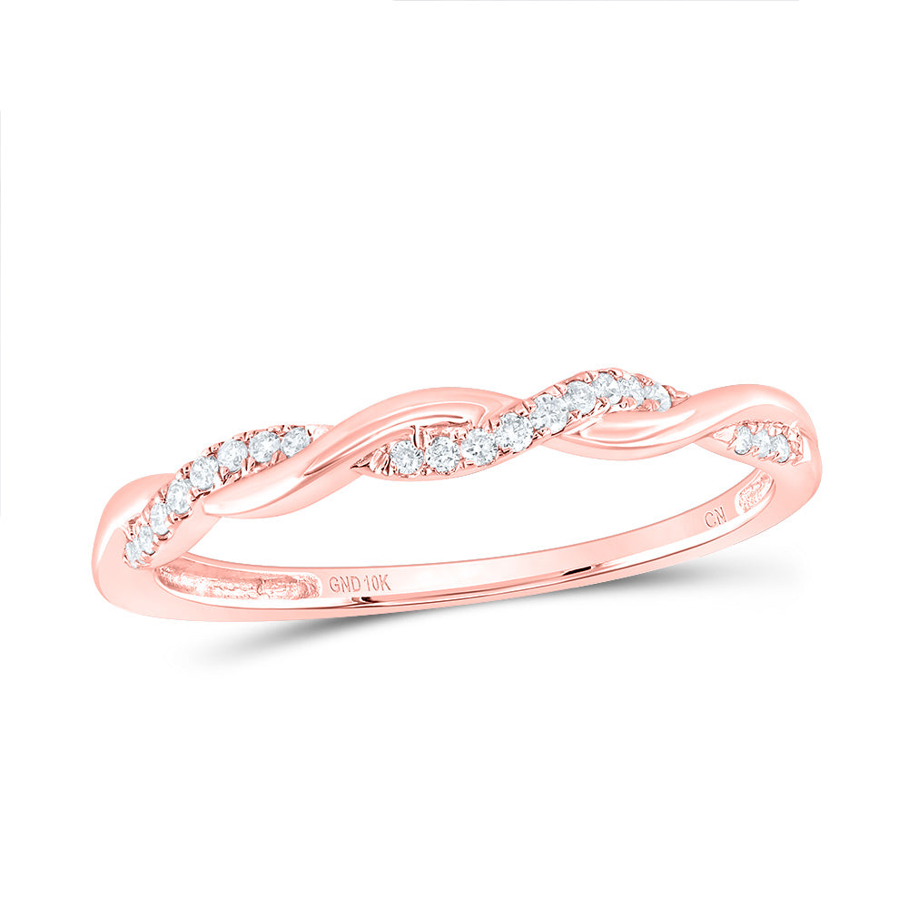 10K Rose Gold Womens Round Diamond Twist Stackable Band Ring 1/12 Cttw, Womens Size: 5-10