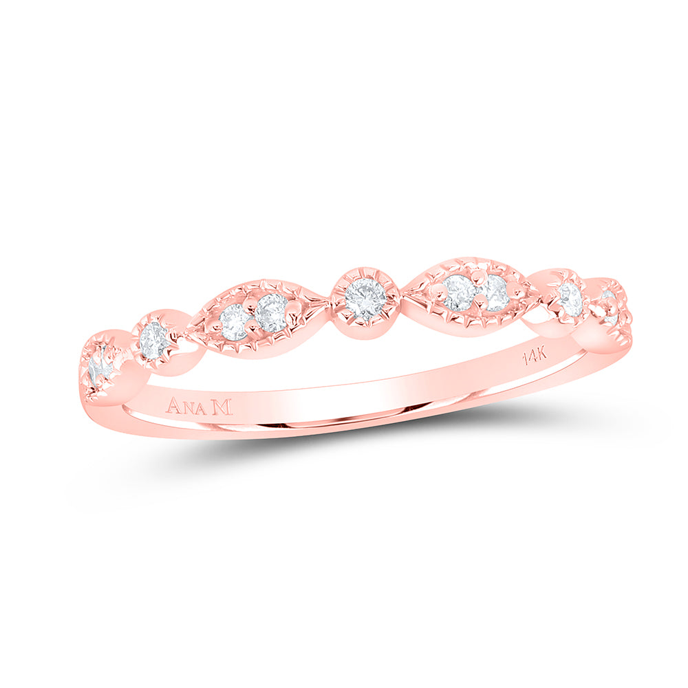 14K Rose Gold Womens Round Diamond Classic Stackable Band Ring 1/10 Cttw, Womens Size: 5-10