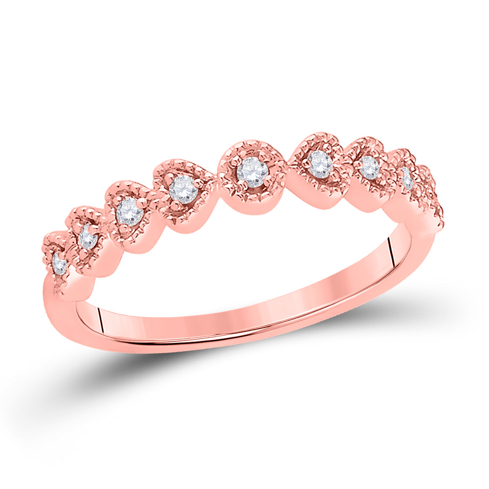 14K Rose Gold Womens Round Diamond Heart Stackable Band Ring 1/10 Cttw, Womens Size: 5-10