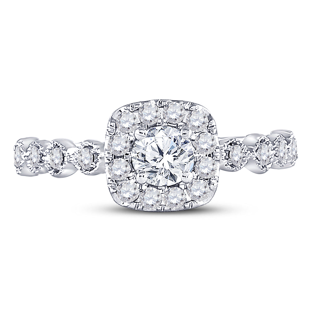 14K Two-tone Gold Round Diamond Halo Bridal Wedding Engagement Ring 3/4 Cttw, Womens Size: 5-10