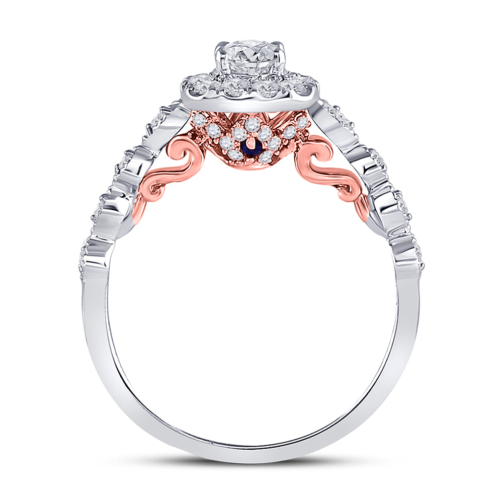 14K Two-tone Gold Round Diamond Halo Bridal Wedding Engagement Ring 3/4 Cttw, Womens Size: 5-10