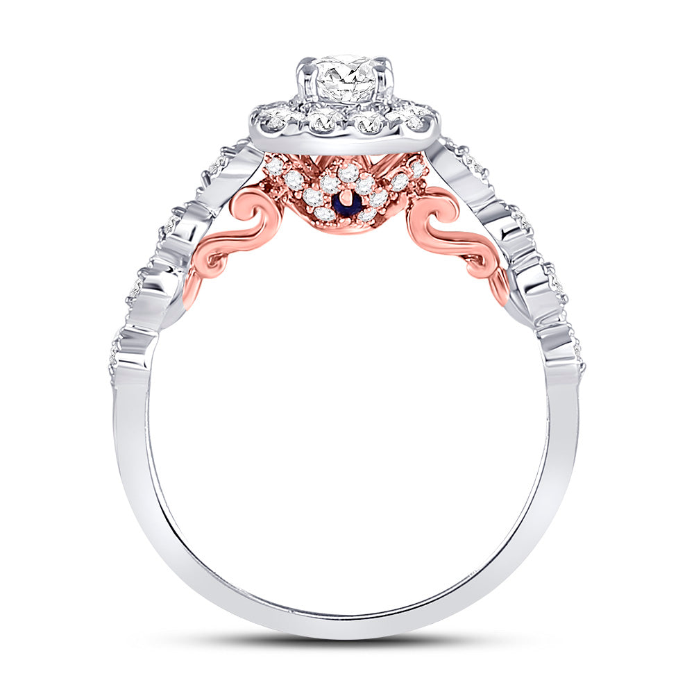 14K Two-tone Gold Round Diamond Halo Bridal Wedding Engagement Ring 3/4 Cttw, Womens Size: 5-10