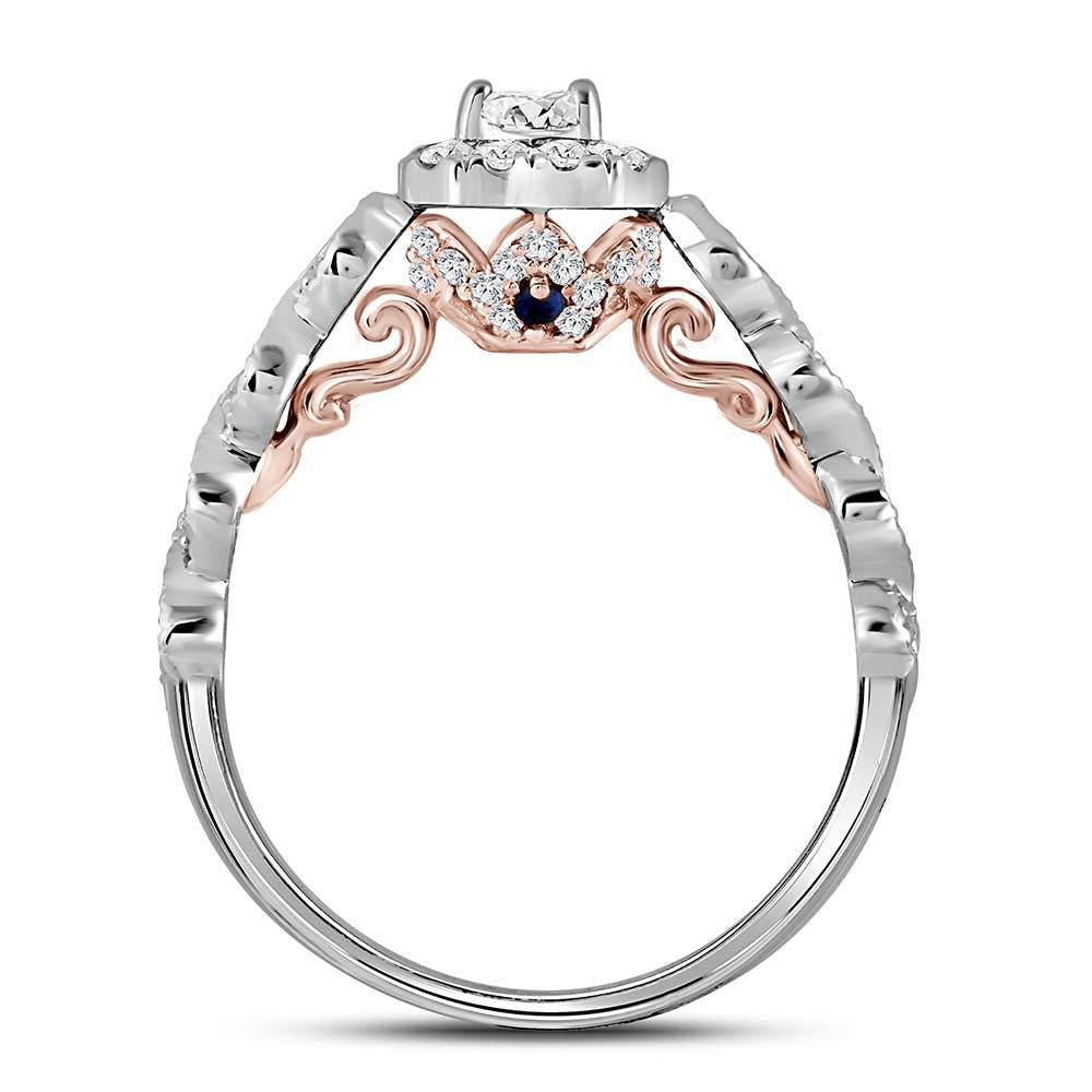 14K Two-tone Gold Emerald Diamond Halo Bridal Wedding Engagement Ring 3/4 Cttw, Womens Size: 5-10