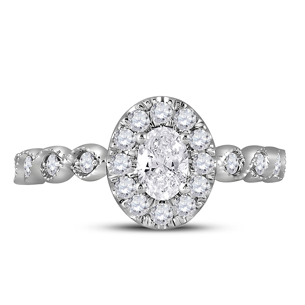 14K Two-tone Gold Oval Diamond Halo Bridal Wedding Engagement Ring 3/4 Cttw, Womens Size: 5-10