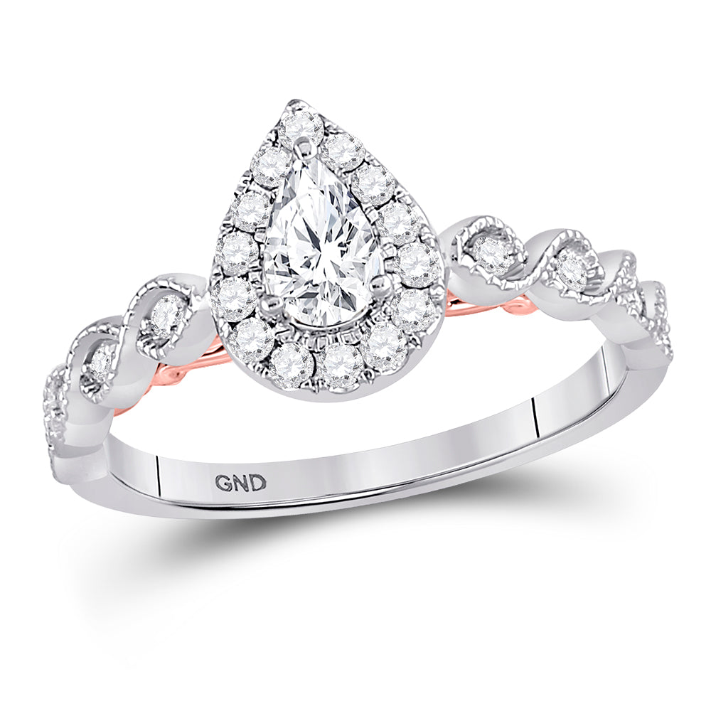 14K Two-tone Gold Pear Diamond Solitaire Bridal Wedding Engagement Ring 3/4 Cttw, Womens Size: 5-10