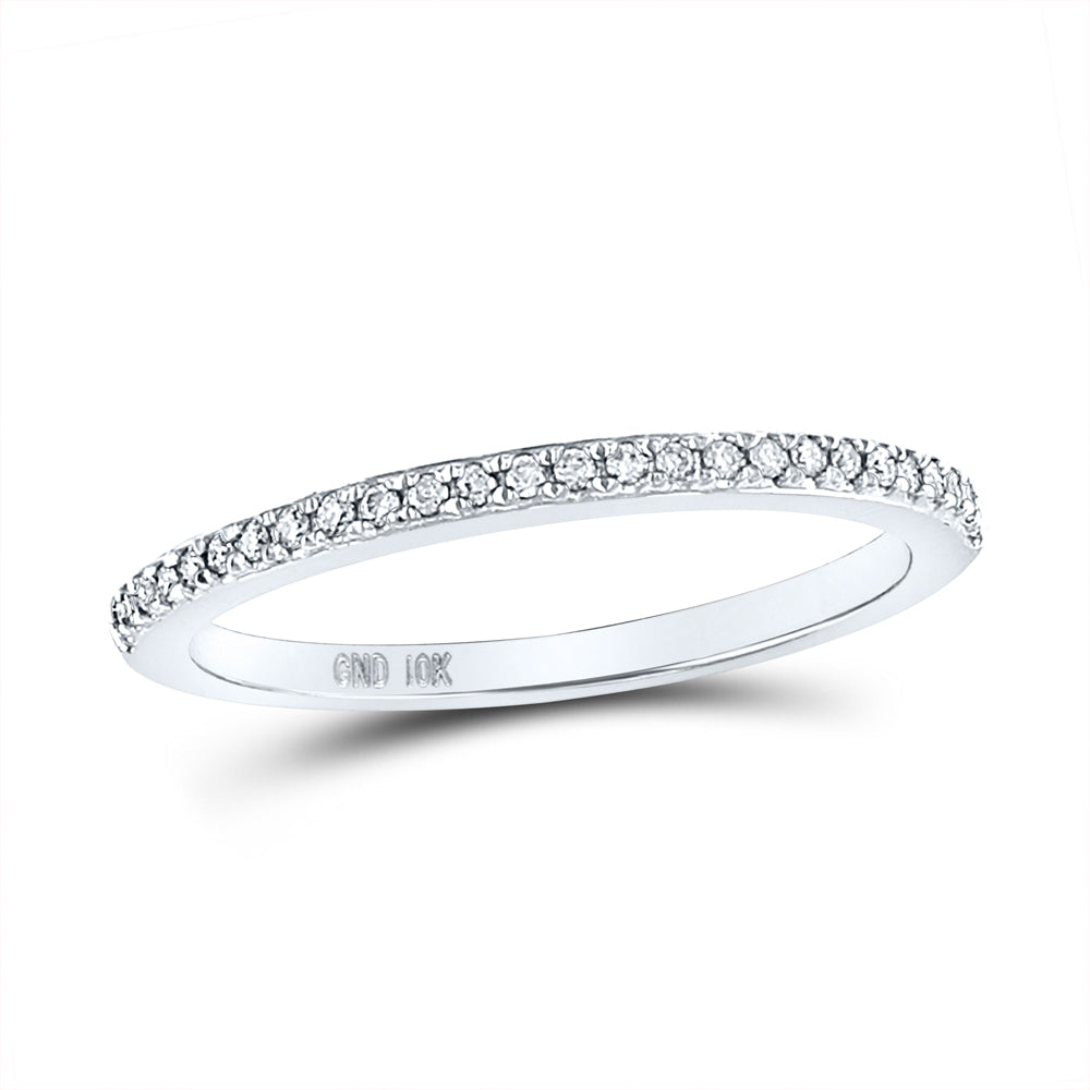 14kt White Gold Womens Round Diamond Single Row Wedding Engagement Anniversary Stackable Band Ring 1/8 Cttw, Women Size: 5-9