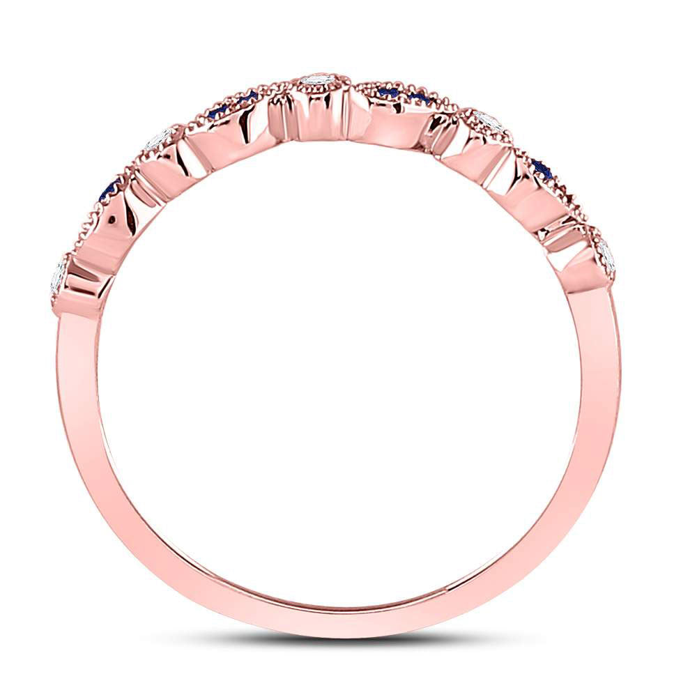 10K White Or Rose Gold Womens Round Blue Sapphire Diamond Stackable Band Ring , Womens Size: 5-10
