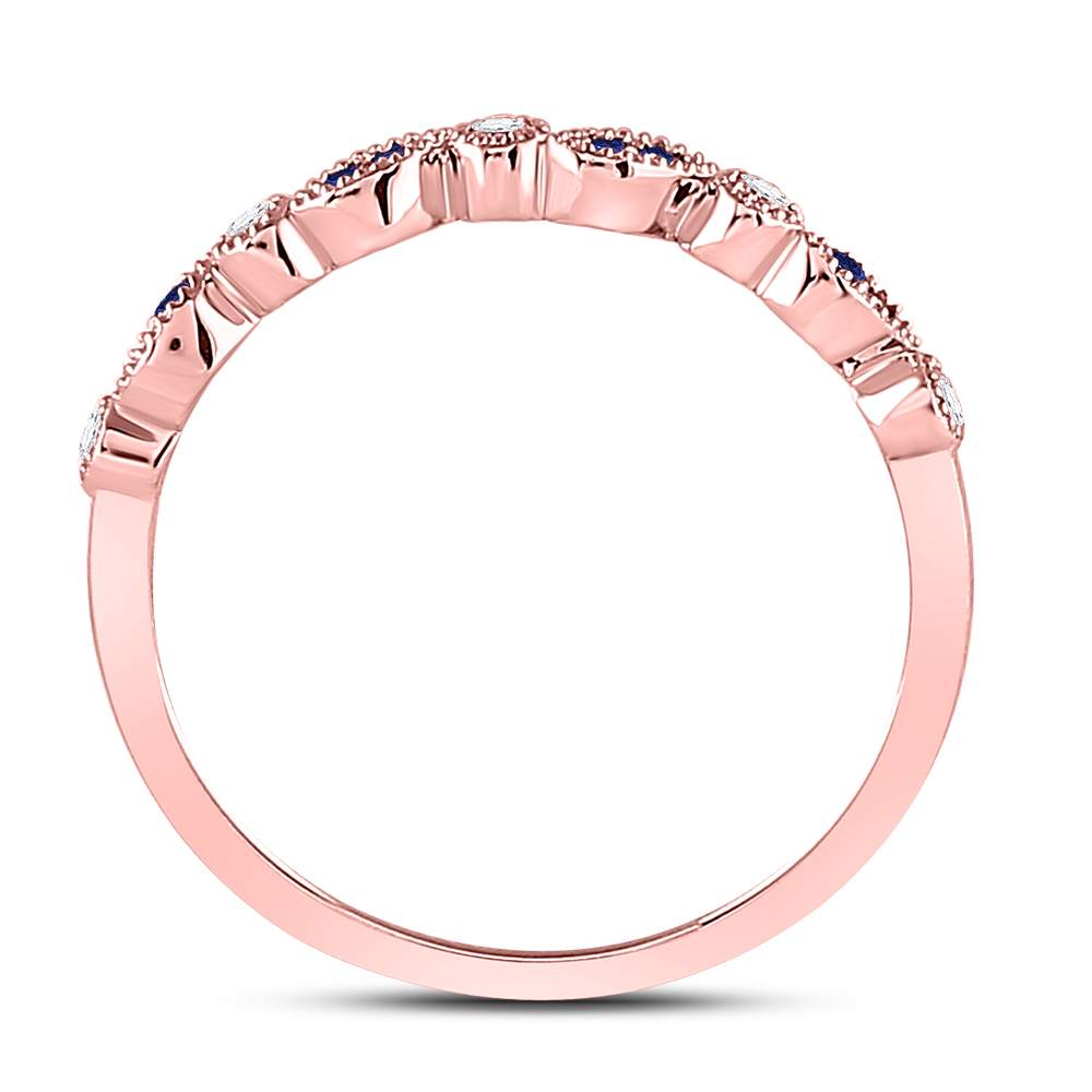 10K White Or Rose Gold Womens Round Blue Sapphire Diamond Stackable Band Ring , Womens Size: 5-10