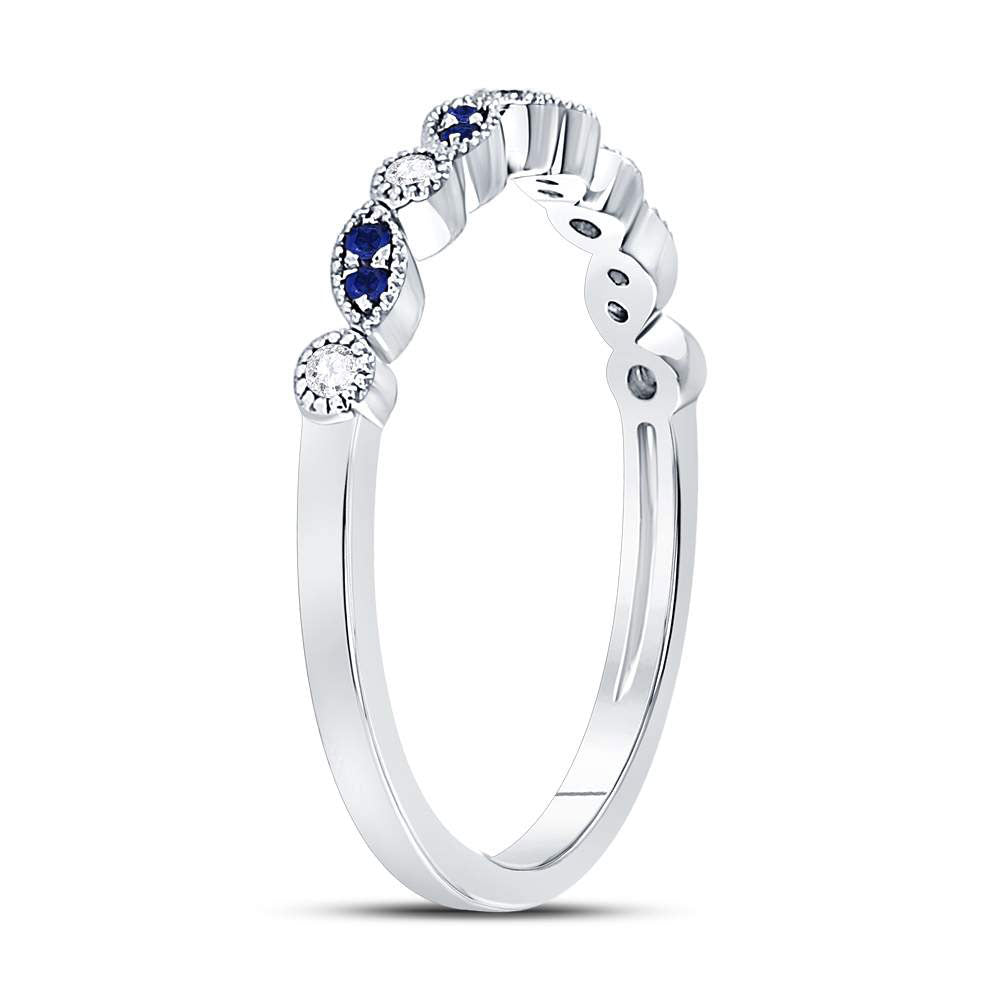 10K White Or Rose Gold Womens Round Blue Sapphire Diamond Stackable Band Ring , Womens Size: 5-10