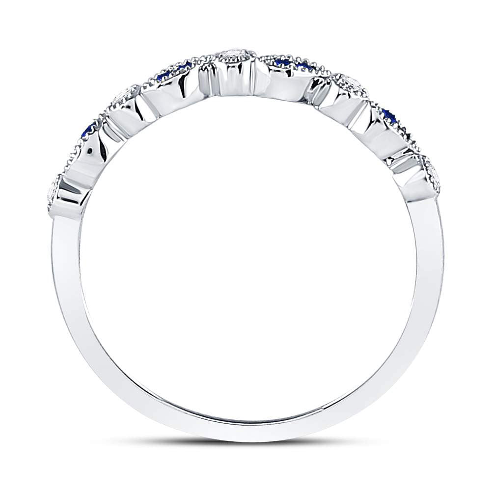 10K White Or Rose Gold Womens Round Blue Sapphire Diamond Stackable Band Ring , Womens Size: 5-10