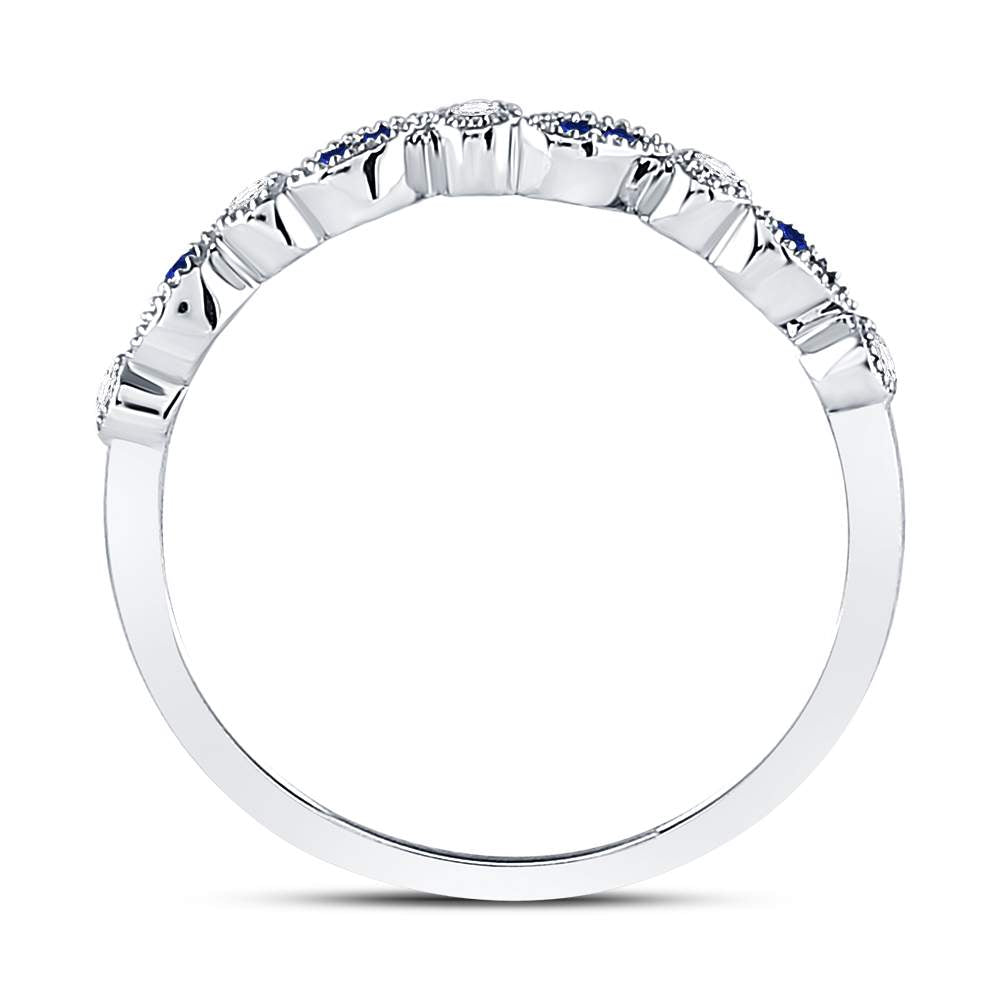 10K White Or Rose Gold Womens Round Blue Sapphire Diamond Stackable Band Ring , Womens Size: 5-10