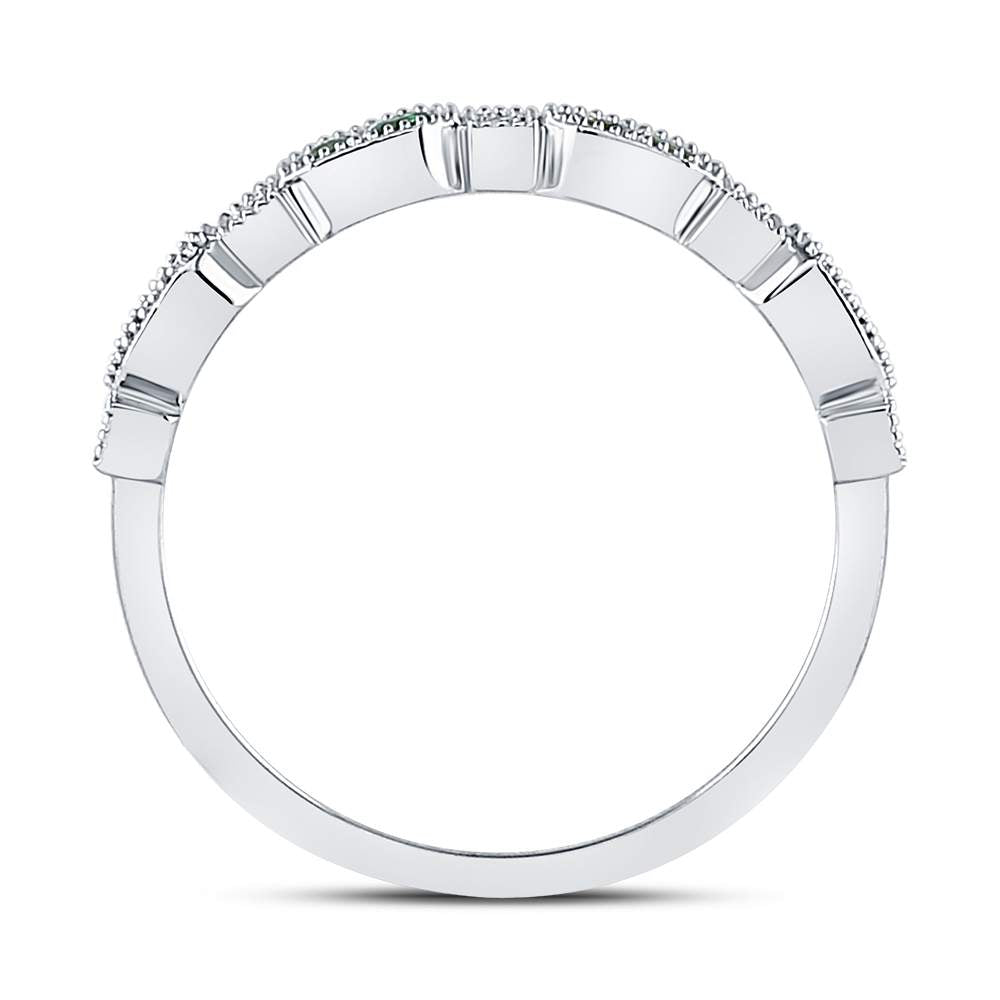 10kt White Gold Womens Round Emerald Diamond Wedding Engagement Anniversary Stackable Band Ring 1/4 Cttw, Women Size: 5-9