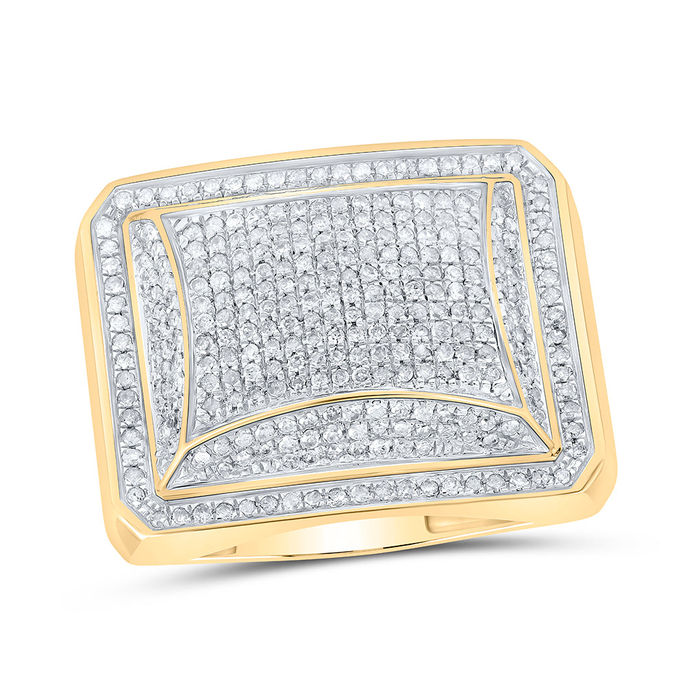 10K Yellow Gold Mens Round Diamond Domed Square Cluster Ring 1 Cttw, Mens Size: 7-13