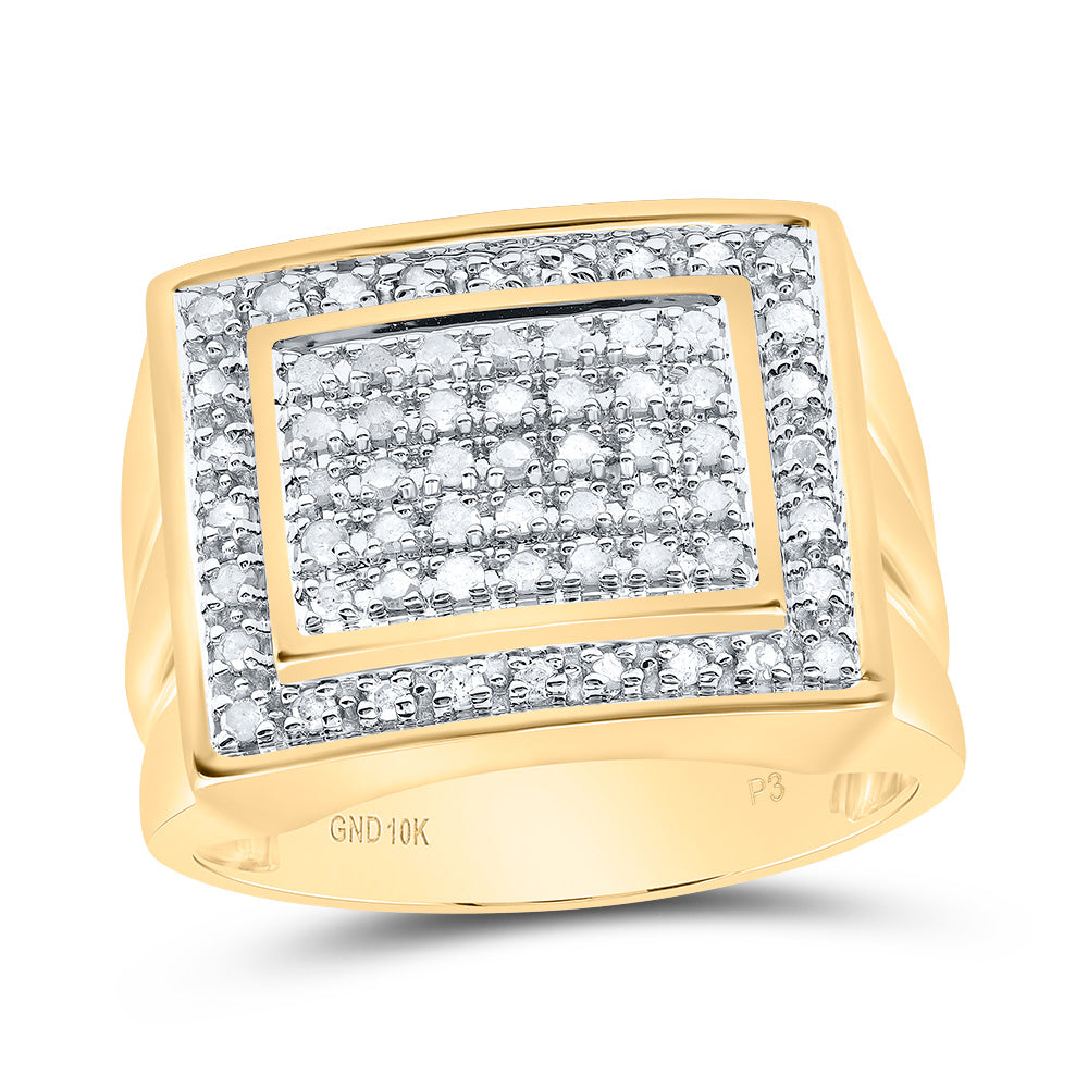 10kt Yellow Gold Mens Round Diamond Square Frame Cluster Ring 1/2 Cttw, Men Size: 8-12