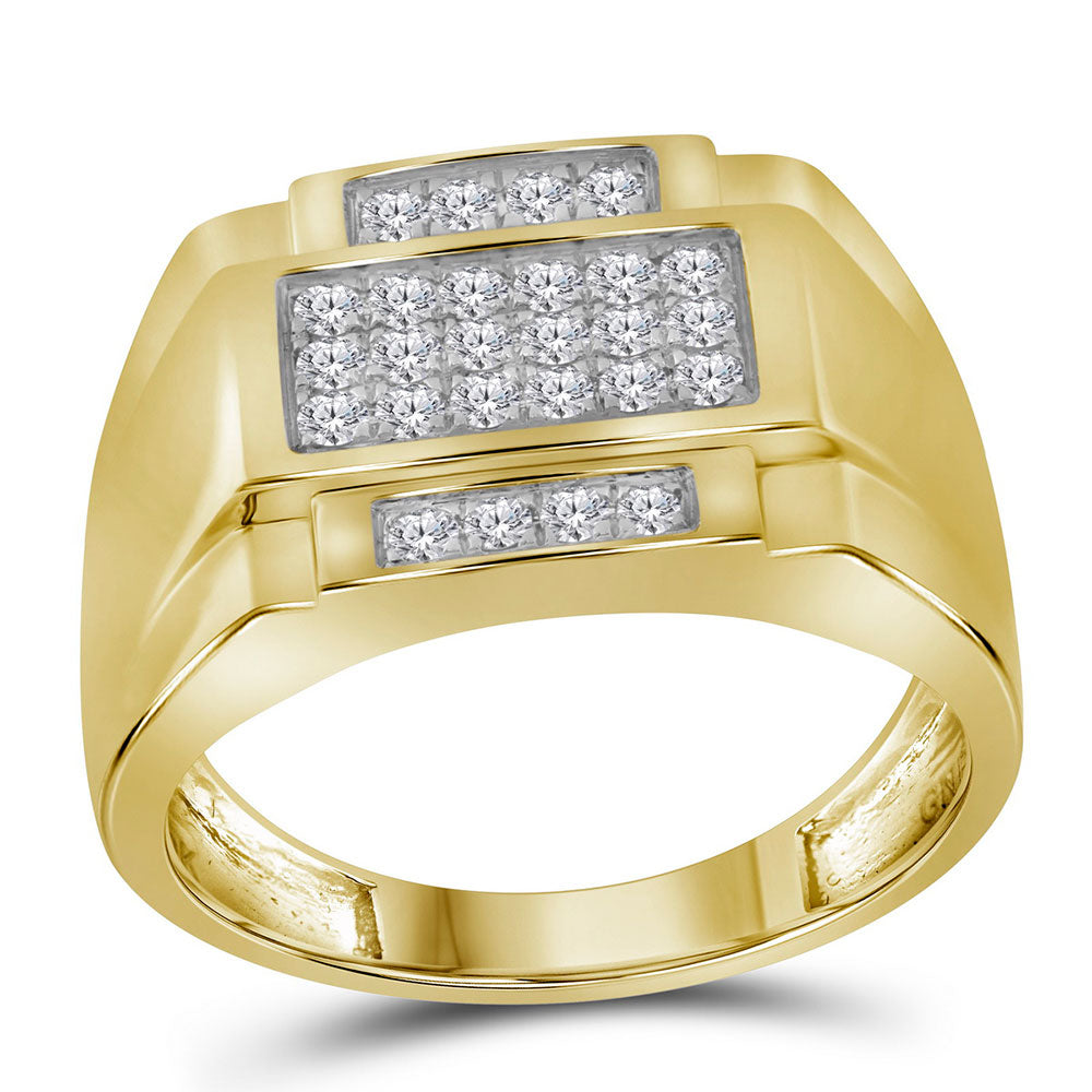 10kt Yellow Gold Mens Round Diamond Square Cluster Ring 1/2 Cttw, Men Size: 8-12