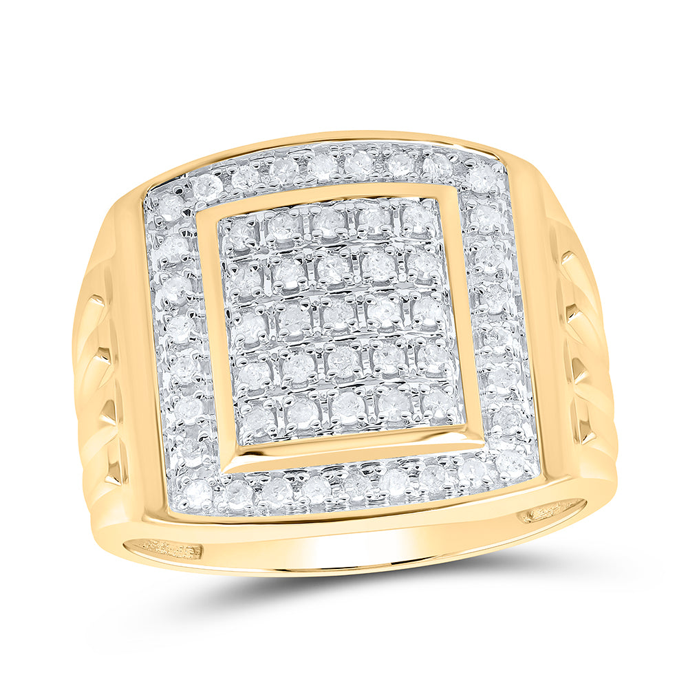 10K Yellow Gold Mens Round Diamond Square Cluster Ring 1/2 Cttw, Mens Size: 7-13