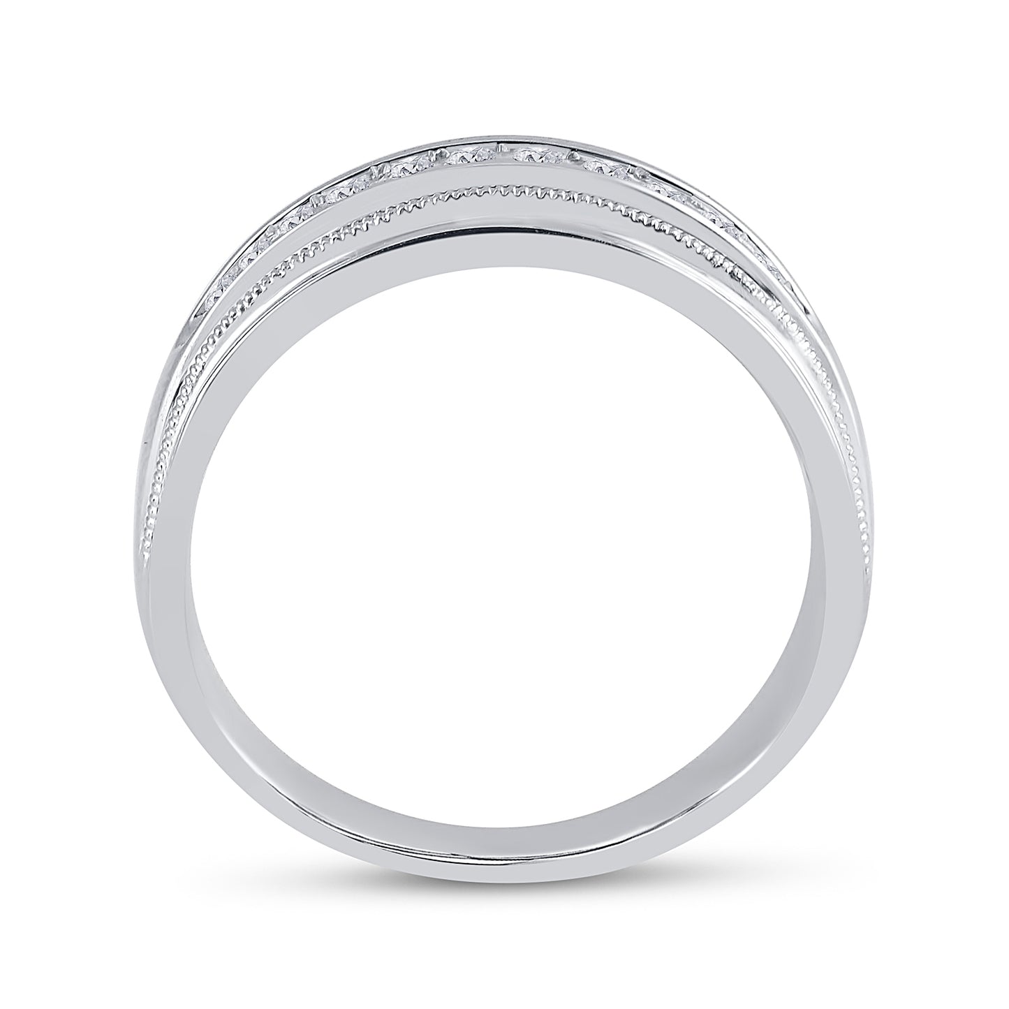 10K White Gold Mens Round Diamond Wedding Single Row Band Ring 1/4ctw, Mens Size: 7-13
