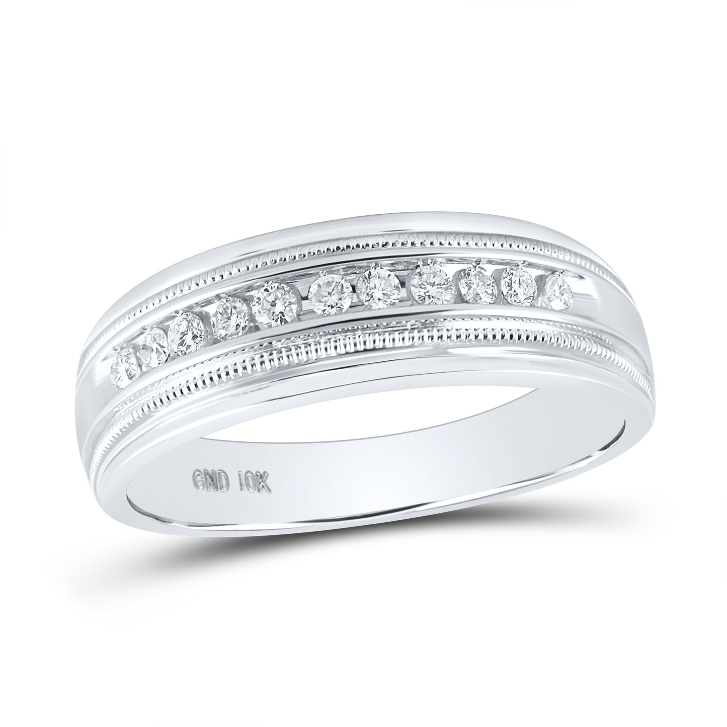 10K White Gold Mens Round Diamond Wedding Single Row Band Ring 1/4ctw, Mens Size: 7-13