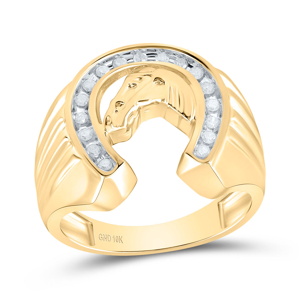 10K Yellow Gold Mens Round Diamond Horseshoe Ring 1/4 Cttw, Mens Size: 7-13