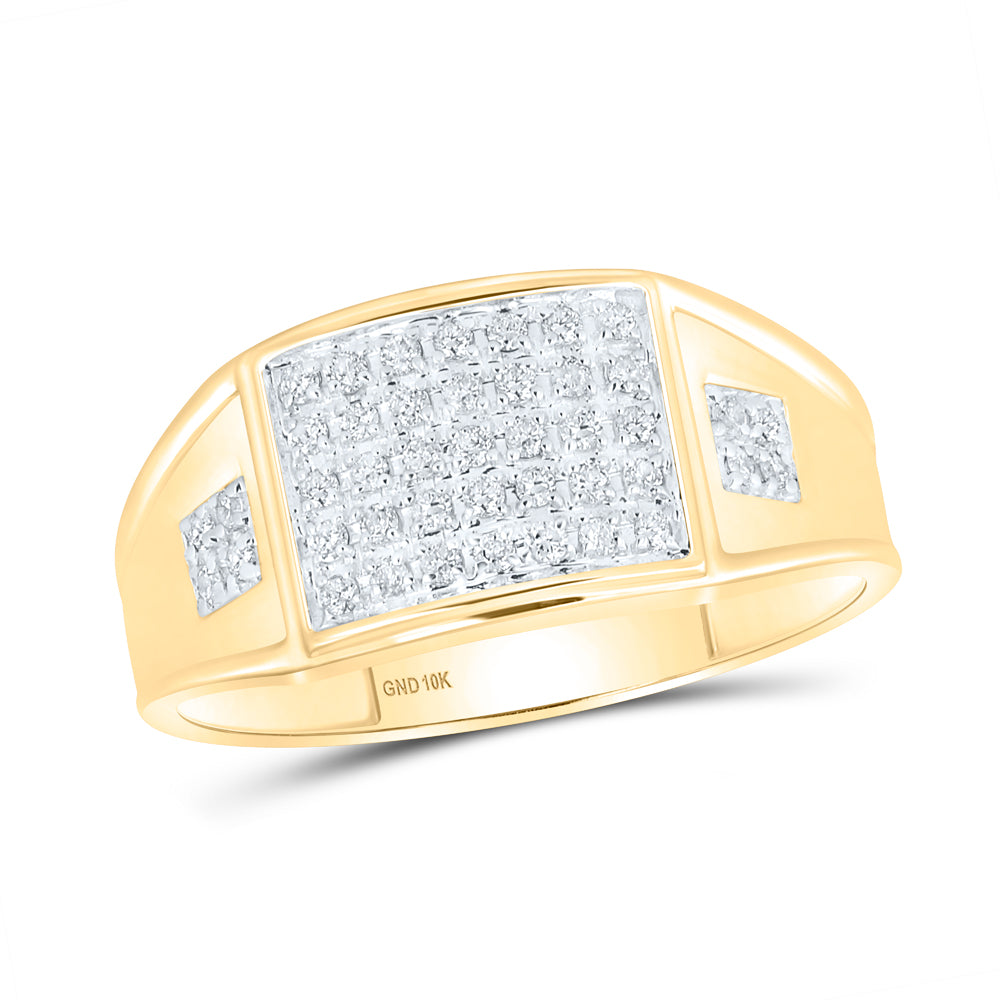 10K Yellow Gold Mens Round Prong-set Diamond Square Cluster Ring 1/4 Cttw, Mens Size: 7-13
