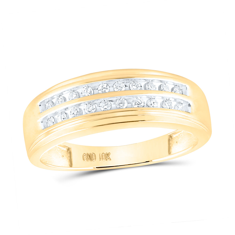 10K Yellow Gold Mens Round Diamond Wedding 2-Row Band Ring 1/4 Cttw, Mens Size: 7-13
