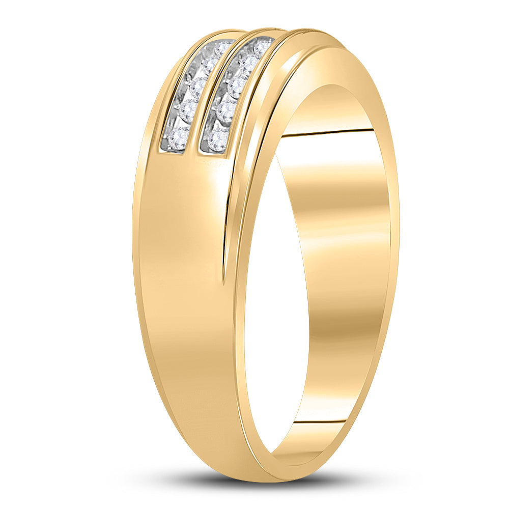 14K Yellow Or White Gold Mens Round Diamond Wedding 2-Row Band Ring 1/4 Cttw, Mens Size: 7-13