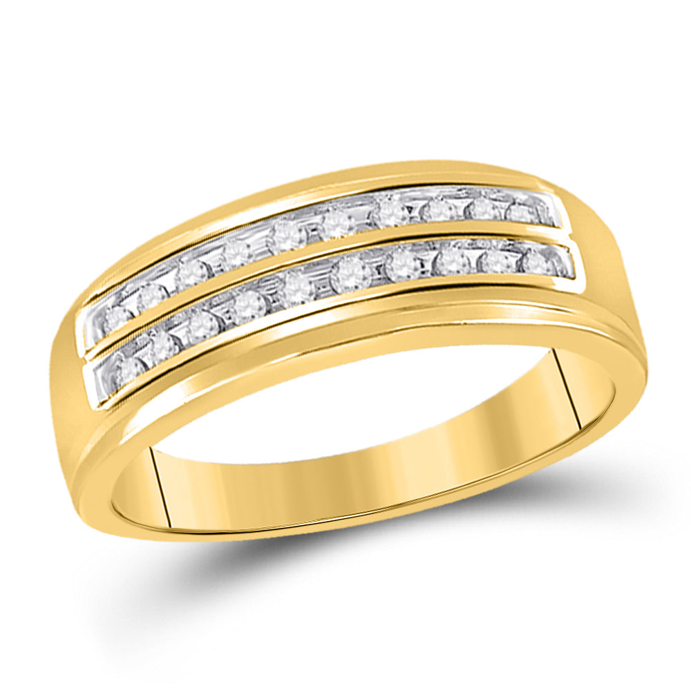 14K Yellow Or White Gold Mens Round Diamond Wedding 2-Row Band Ring 1/4 Cttw, Mens Size: 7-13