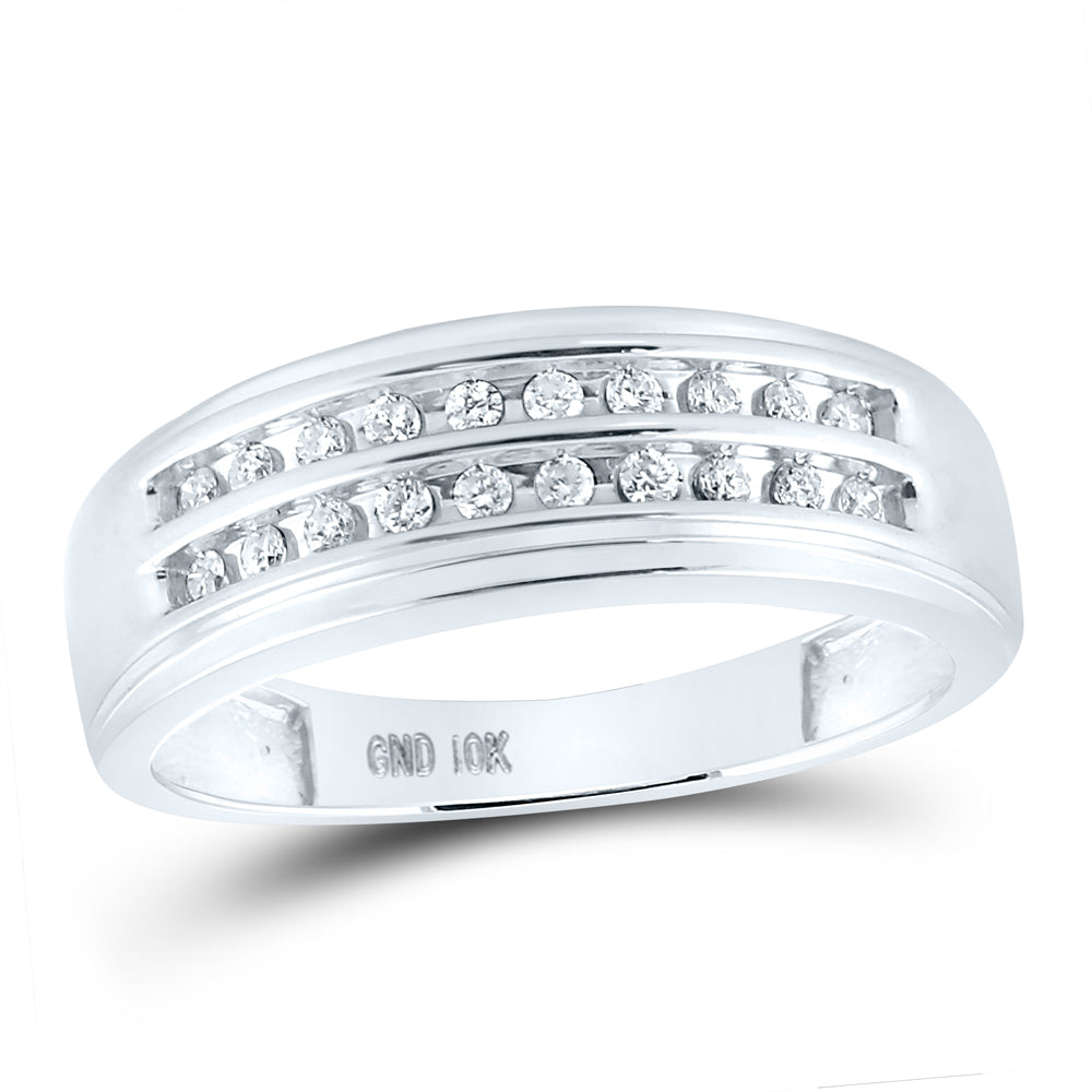 10K White Gold Mens Round Diamond Wedding 2-Row Band Ring 1/4 Cttw, Mens Size: 7-13
