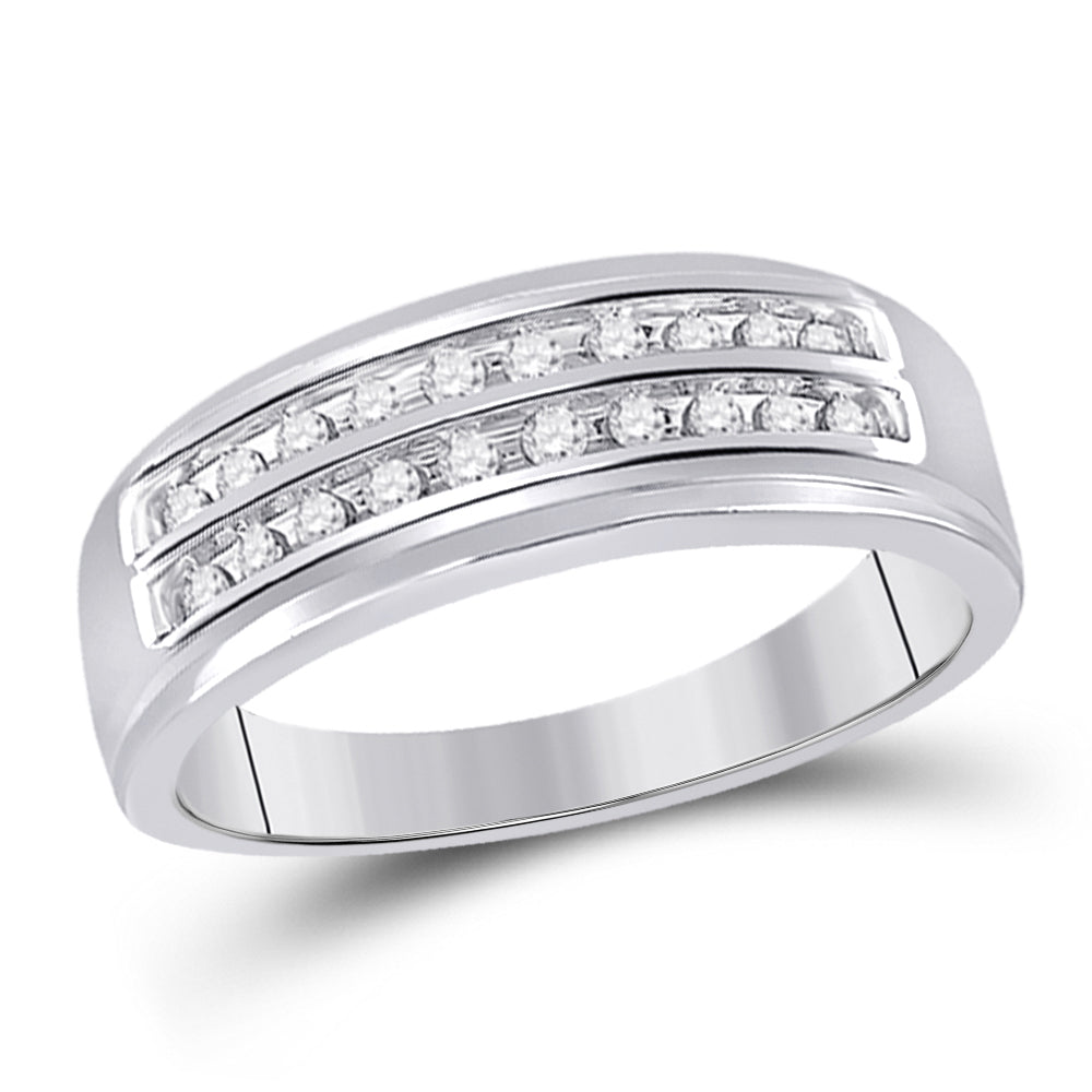 14K Yellow Or White Gold Mens Round Diamond Wedding 2-Row Band Ring 1/4 Cttw, Mens Size: 7-13