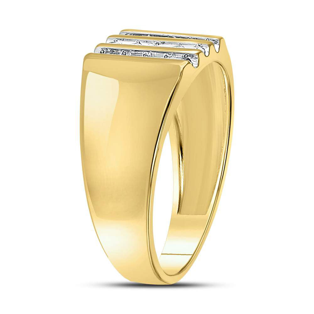10K Yellow Gold Mens Round Channel-set Diamond Triple Row Wedding Band Ring 1/4 Cttw, Mens Size: 7-13