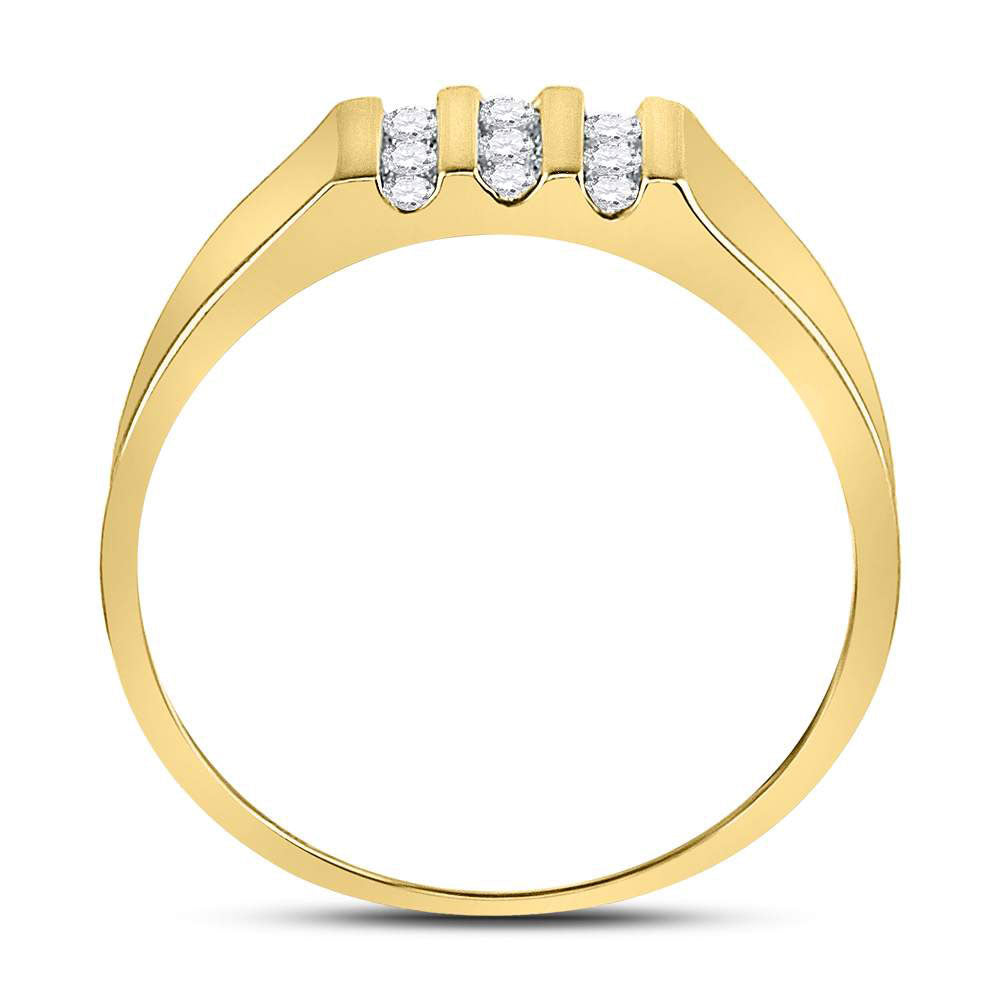 10K Yellow Gold Mens Round Channel-set Diamond Triple Row Wedding Band Ring 1/4 Cttw, Mens Size: 7-13